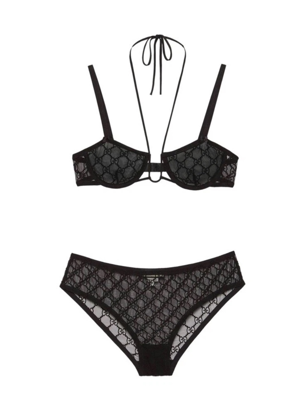 NWT Gucci Embroidered GG Logo Black Tulle Lingerie Set Sz/ S - Picture 7 of 16